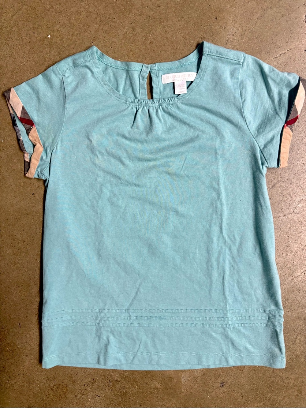 Burberry Aqua Short Sleeve Tee with Signature Plaid Trim